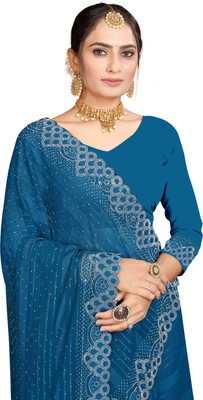 NAGNECHISAREE Embellished, Self Design Chettinadu Georgette Saree(Blue)