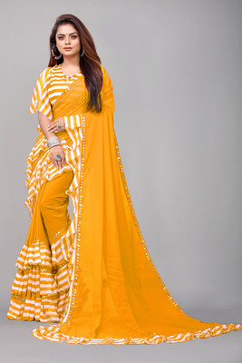 Rashiklal & Co. Striped Bollywood Georgette Saree(Yellow)