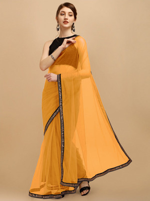 swara fashion Solid/Plain Bollywood Net Saree(Yellow)
