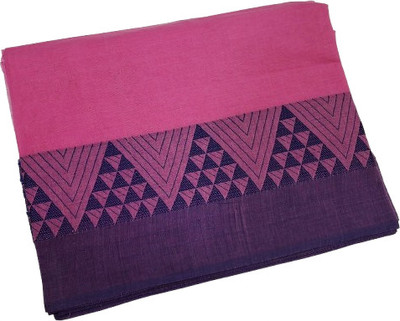 PME Woven Chettinadu Pure Cotton Saree(Pink, Purple)