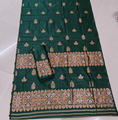 Garbguru Woven Mekhela Chador Pure Silk Saree(Green)