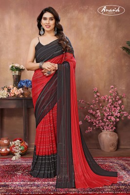 Anand Sarees Ombre, Striped, Self Design Bollywood Satin Saree(Red, Black)