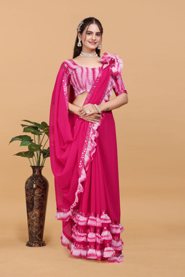 HOKLER Solid/Plain Bollywood Georgette Saree(Pink)