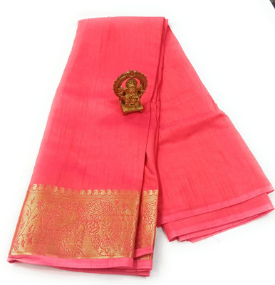 adityan design Solid/Plain Banarasi Raw Silk Saree(Pink)