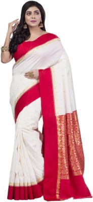 shree ambaji saree Woven Kanjivaram Pure Silk Saree(Cream)