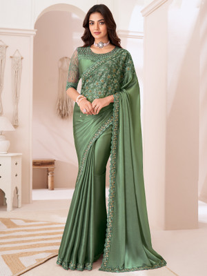 Tasrika Embellished Bollywood Georgette Saree(Green)