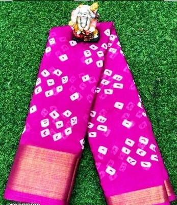 METHRIN CREATION Polka Print Bandhani Cotton Blend Saree(Pink)