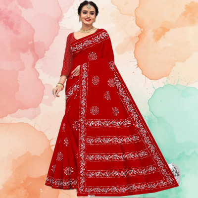 KAVACH TEXTILE Printed Daily Wear Pure Cotton Saree(Red)