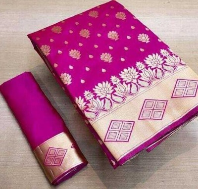 VJ Enterprise Woven Kanjivaram Jacquard, Pure Silk Saree(Pink)