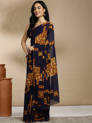 ANOUK Printed Daily Wear Georgette Saree(Black)