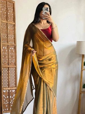 VILLAGIUS Embellished Bollywood Pure Silk Saree(Gold)