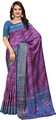 kartavya Printed Patola Silk Blend Saree(Purple, Blue)