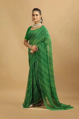 Damru trendz Digital Print Leheria Georgette Saree(Green)