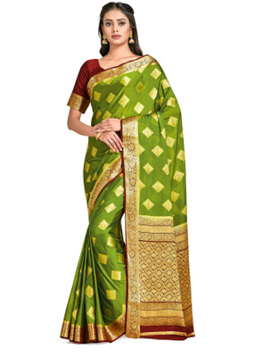 MIMOSA Embellished Mysore Crepe Saree(Dark Green)