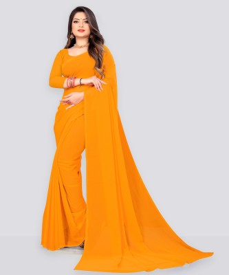 Anand Sarees Dyed, Solid/Plain Bollywood Georgette Saree(Yellow)