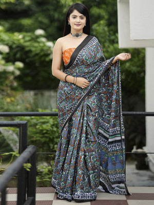 Tasrika Printed Daily Wear Cotton Blend Saree(Grey)