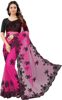 YASHVI Embroidered Bollywood Net Saree(Black, Pink)