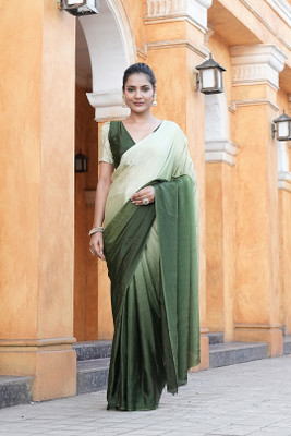 Sanjana Silks Embellished, Solid/Plain Bollywood Silk Blend Saree(Light Green, White)