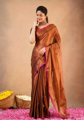 Abharani Saree Kuthir Temple Border Bollywood Tissue Saree(Gold)