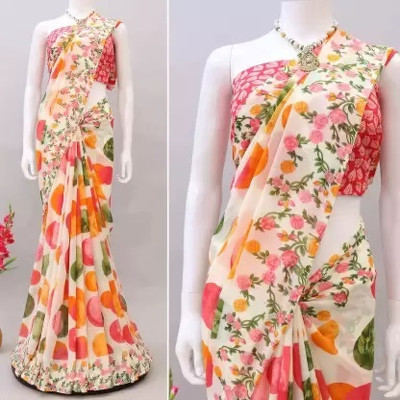 RUNAYA NX Digital Print Daily Wear Chiffon Saree(Pink)