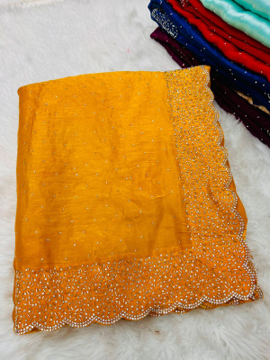 STITCH N SOLUS Embellished Bollywood Georgette Saree(Yellow)