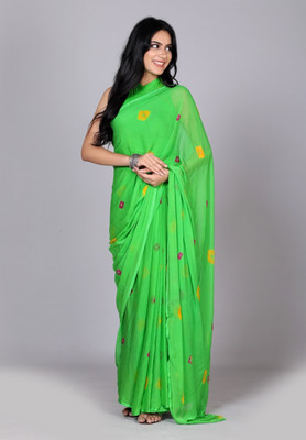 KAKADIYA CREATION Digital Print Bandhani Chiffon Saree(Green)
