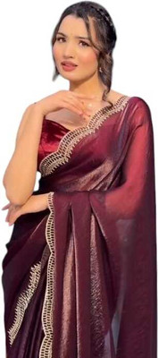 JENYA STORE Solid/Plain Saree with Attached Blouse Chiffon Saree(Purple)