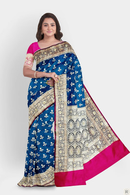 HouseOfCommon Woven Banarasi Silk Blend Saree(Light Blue)