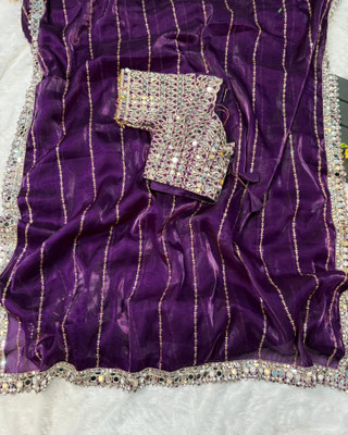 jashvicreation Embroidered, Embellished Bollywood Georgette Saree(Purple)