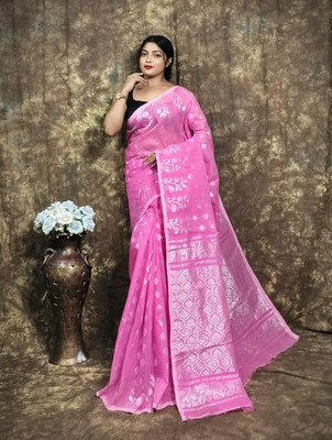 Pasum's Woven, Self Design Jamdani Cotton Silk Saree(Pink)