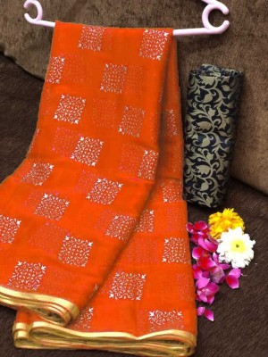 mamtasaree Printed Daily Wear Net, Chiffon Saree(Orange)