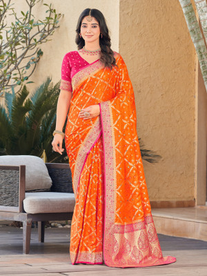 Sariya Woven Banarasi Satin, Jacquard Saree(Orange)