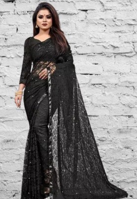 SwiftStyle Solid/Plain Bollywood Net Saree(Black)