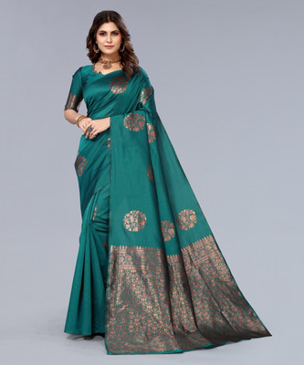 YASHIKA Printed, Self Design Banarasi Cotton Silk, Jacquard Saree(Light Green)