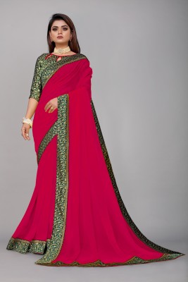 Flip The Style Solid/Plain Bollywood Georgette, Chiffon Saree(Pink)