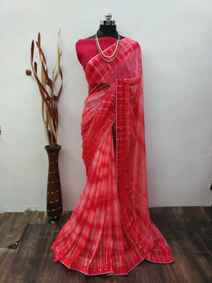 Snehdeep Embellished Bollywood Lycra Blend Saree(Pink)