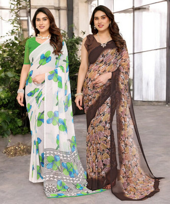 Moda Rapido Printed Bollywood Georgette Saree(Pack of 2, Multicolor)
