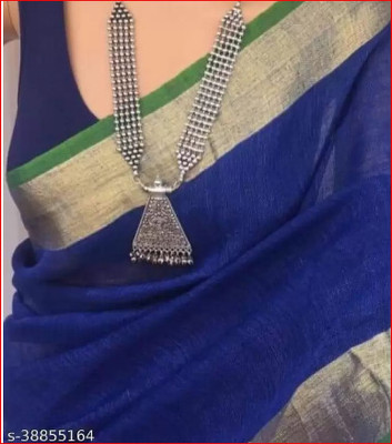 HAIDER ALI AND SONS Solid/Plain Bollywood Cotton Blend Saree(Dark Blue)