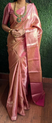 Angel N Daniel Solid/Plain Handloom Tissue Saree(Pink)