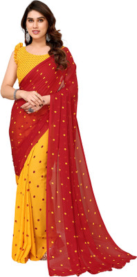 Moda Rapido Polka Print Daily Wear Georgette Saree(Red, Yellow)