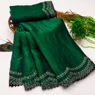SOJITRA IMPEX Embellished Kanjivaram Chiffon Saree(Green)