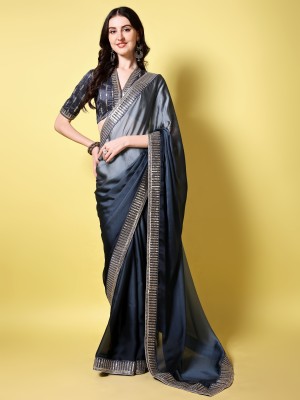 ANANT DESIGNER STUDIO Embroidered Lucknow Chikankari Satin Saree(Grey)