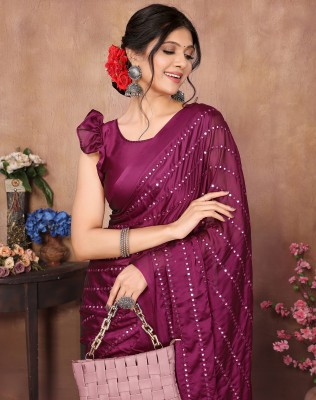 YASHIKA Embellished Bollywood Georgette Saree(Purple)