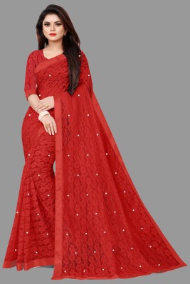 VANRAJ CREATION Self Design Bollywood Net Saree(Red, White)