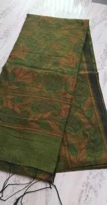 Tantikatha Printed Handloom Cotton Silk Saree(Dark Green)