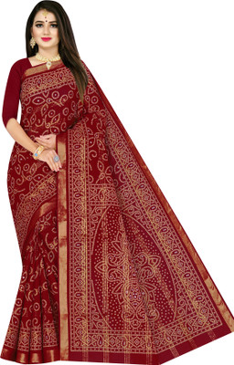 SARITA SAREES Printed Bandhani Pure Cotton Saree(Maroon)