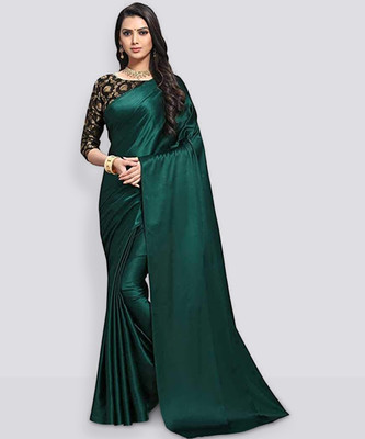 NEZAA EXPORT Solid/Plain Bollywood Satin Saree(Green)