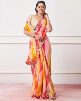 GAVUBAA Striped Bollywood Georgette Saree(Pink)