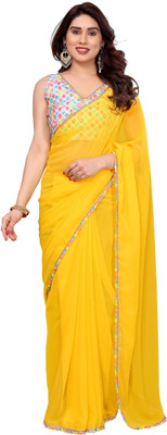 TTH Self Design Bollywood Georgette Saree(Yellow)