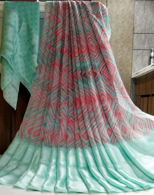 Javeri Printed Bollywood Lycra Blend Saree(Light Blue)